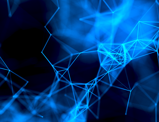 Rede neural azul interligada e em movimento.